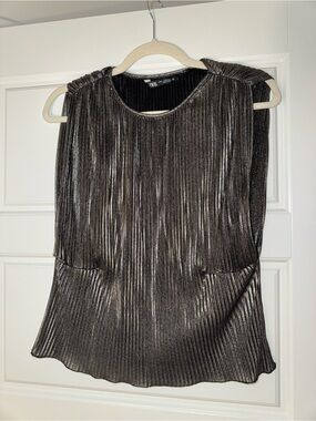 Zara Metallic Pleated Sleeveless Camisole - Silver Black